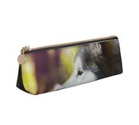 FUkker Astuccio per matite, astuccio per penne triangolari Astuccio portatile in pelle per ufficio scolastico,Alaskan Malamute Bokeh Animali Cani Carini