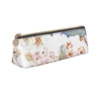 FUkker Astuccio per matite, astuccio per penne triangolari Astuccio portatile in pelle per ufficio scolastico,Fiore acquerello pastello rosa botanico