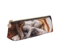 FUkker Astuccio per matite, astuccio per penne triangolari Astuccio portatile in pelle per ufficio scolastico,Bulldog inglesi muso animali domestici cani che dormono