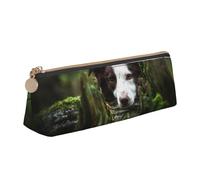 FUkker Astuccio per matite, astuccio per penne triangolari Astuccio portatile in pelle per ufficio scolastico,Border Collie Stone Dolce Marrone Cani Animali Domestici
