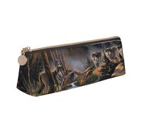 FUkker Astuccio per matite, astuccio per penne triangolari Astuccio portatile in pelle per ufficio scolastico,Lupo fauna selvatica