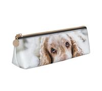 FUkker Astuccio per matite, astuccio per penne triangolari Astuccio portatile in pelle per ufficio scolastico,Cocker Spaniel Brown Spaniel Cani tristi Cani Animali domestici