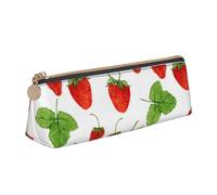 FUkker Astuccio per matite, astuccio per penne triangolari Astuccio portatile in pelle per ufficio scolastico,Stampa bianca di frutta delle piante di fragola