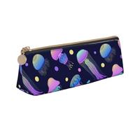 FUkker Astuccio per matite, astuccio per penne triangolari Astuccio portatile in pelle per ufficio scolastico,Le meduse si illuminano al buio