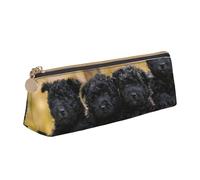 FUkker Astuccio per matite, astuccio per penne triangolari Astuccio portatile in pelle per ufficio scolastico,Famiglia Affenpinscher Cuccioli Cani Neri Scimmia