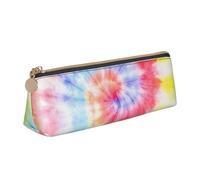FUkker Astuccio per matite, astuccio per penne triangolari Astuccio portatile in pelle per ufficio scolastico,Tie Dye Arcobaleno Spirale Ricciolo