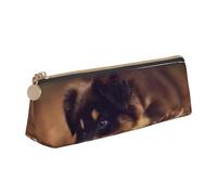 FUkker Astuccio per matite, astuccio per penne triangolari Astuccio portatile in pelle per ufficio scolastico,Cucciolo di Border Collie Bokeh Brown Border Collie