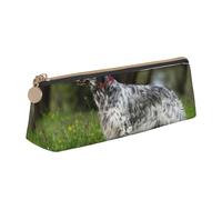 FUkker Astuccio per matite, astuccio per penne triangolari Astuccio portatile in pelle per ufficio scolastico,Setter inglese Animali domestici da prato Cani Setter inglese