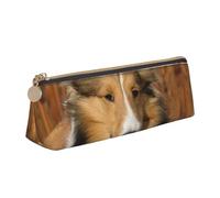 FUkker Astuccio per matite, astuccio per penne triangolari Astuccio portatile in pelle per ufficio scolastico,Adorabile cane Sheltie