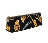 FUkker Astuccio per matite, astuccio per penne triangolari Astuccio portatile in pelle per ufficio scolastico,Sassofono Trombone Musica Nero