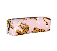 FUkker Astuccio portapenne, astuccio portapenne in pelle, astuccio portapenne, organizer per cancelleria, astuccio portapenne, Tigri Carini Animali Da Circo Su Sfondo Rosa
