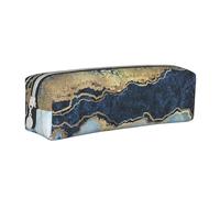 FUkker Astuccio portapenne, astuccio portapenne in pelle, astuccio portapenne, organizer per cancelleria, astuccio portapenne, Vernice astratta marmo blu glitter oro