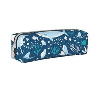 FUkker Astuccio portapenne, astuccio portapenne in pelle, astuccio portapenne, organizer per cancelleria, astuccio portapenne, Sorridente squalo animali marini pesci stelle marine blu