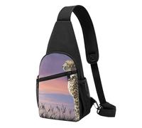 FUkker Borsa a tracolla, borsa a tracolla in diagonale borsa da viaggio per escursionismo borsa a tracolla borsa da giorno unisex,Ghepardo che si affaccia sulla savana con il cielo al tramonto