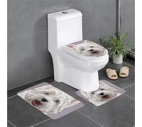 FUkker Tappetino da bagno antiscivolo, set di 3 tappetini da bagno antiscivolo con tappetino per WC a forma di U,Simpatico cane West Highland Terrier stampato