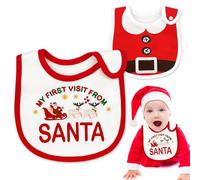 FUKPO 2 Pezzi Bavaglini Neonato Natale Set, Bavaglino Natalizio Pappa Cotone, Bavette con Bottone