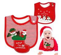 FUKPO 2 Pezzi Bavaglini Neonato Natale Set, Bavaglino Neonato Natalizio Bavaglini Pappa Cotone, Bavette Neonato con Bottone Bavaglini Neonata