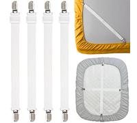 FUKPO 4 Pezzi Tenditori Elastici per Lenzuola con Angoli, Fermagli Bretelle per Elastico Tenere Ferme Ferma Lenzuola Tirate Tendilenzuolo, Cinghie Tendi Lenzuolo Cinghie per Reggi Lenzuoli con Pinze
