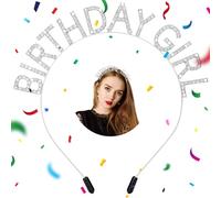 FUKPO Birthday Girl Tiara Argento, Cerchietto Compleanno Birthday Girl Crown Coroncina, Cerchietti fasce per Capelli Diadema Corona Compleanno Donna Adulti per Festa Accessori