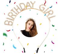 FUKPO Birthday Girl Tiara Oro, Cerchietto Compleanno Birthday Girl Crown Coroncina, Cerchietti fasce per Capelli Diadema Corona Compleanno Donna Adulti per Festa Accessori