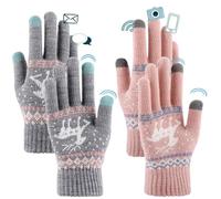 FUKPO Guanti Donna Invernali Touch Screen Rosa Grigio - Caldi Touchscreen Termici per Telefono Cellulare Con Motivo Renne Natalizie