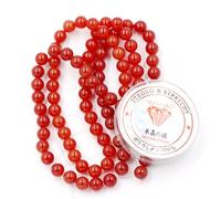 Fukugems Perline con Stretch Cord per Gioielli Che Fanno Perline di Pietra sciolte per DIY Energy Stone Healing Power Bracelet 8mm=96 Pezzi e 1 Rotolo Cavo Red Carnelian 8mm