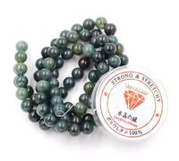 Fukugems Perline con Stretch Cord per Gioielli Che Fanno Perline di Pietra sciolte per DIY Energy Stone Healing Power Bracelet 6mm=128 Pezzi e 1 Rotolo Cavo Moss Agate 6mm