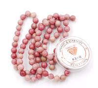 Fukugems Perline con Stretch Cord per Gioielli Che Fanno Perline di Pietra sciolte per DIY Energy Stone Healing Power Bracelet 6mm=128 Pezzi e 1 Rotolo Cavo Rhodonite 6mm