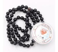 Fukugems Perline con Stretch Cord per Gioielli Che Fanno Perline di Pietra sciolte per DIY Energy Stone Healing Power Bracelet 8mm=96 Pezzi e 1 Rotolo Cavo Black Obsidian 8mm