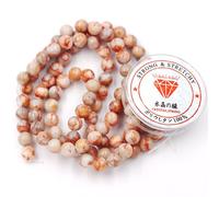 Fukugems Perline con Stretch Cord per Gioielli Che Fanno Perline di Pietra sciolte per DIY Energy Stone Healing Power Bracelet 8mm=96 Pezzi e 1 Rotolo Cavo Red Net Jasper 8mm