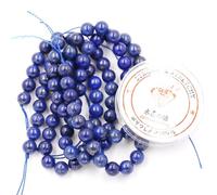 Fukugems Perline con Stretch Cord per Gioielli Che Fanno Perline di Pietra sciolte per DIY Energy Stone Healing Power Bracelet 4mm=180 Pezzi e 1 Rotolo Cavo Lapis Treated 4mm