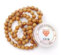 Fukugems Perline con Stretch Cord per Gioielli Che Fanno Perline di Pietra sciolte per DIY Energy Stone Healing Power Bracelet 8mm=96 Pezzi e 1 Rotolo Cavo Yellow Sandalwood Fossil 8mm