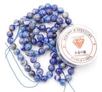 Fukugems Perline con Stretch Cord per Gioielli che fanno Perline di Pietra sciolte per DIY Energy Stone Healing Power Bracelet 10mm=76 pezzi e 1 rotolo cavo Lapis Lazuli A 10mm