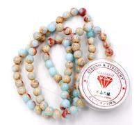 Fukugems Perline con Stretch Cord per Gioielli che fanno Perline di Pietra sciolte per DIY Energy Stone Healing Power Bracelet 6mm=128 pezzi e 1 rotolo cavo Blue Agalmatolite 6mm