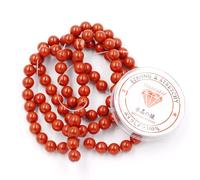 Fukugems Perline con Stretch Cord per Gioielli Che Fanno Perline di Pietra sciolte per DIY Energy Stone Healing Power Bracelet 8mm=96 Pezzi e 1 Rotolo Cavo Red Jasper A 8mm