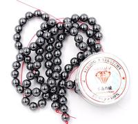 Fukugems Perline con Stretch Cord per Gioielli che fanno Perline di Pietra sciolte per DIY Energy Stone Healing Power Bracelet 10mm=76 pezzi e 1 rotolo cavo Hematite 10mm