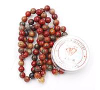Fukugems Perline con Stretch Cord per Gioielli Che Fanno Perline di Pietra sciolte per DIY Energy Stone Healing Power Bracelet 8mm=96 Pezzi e 1 Rotolo Cavo Red Picasso Jasper 8mm
