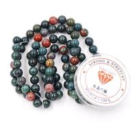 Fukugems Perline con Stretch Cord per Gioielli che fanno Perline di Pietra sciolte per DIY Energy Stone Healing Power Bracelet 6mm=128 pezzi e 1 rotolo cavo Bloodstone 6mm