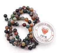 Fukugems Perline con Stretch Cord per Gioielli Che Fanno Perline di Pietra sciolte per DIY Energy Stone Healing Power Bracelet 10mm=76 Pezzi e 1 Rotolo Cavo Indian Agate 10mm