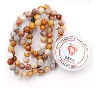 Fukugems Perline con Stretch Cord per Gioielli Che Fanno Perline di Pietra sciolte per DIY Energy Stone Healing Power Bracelet 8mm=96 Pezzi e 1 Rotolo Cavo Crazy Agate 8mm