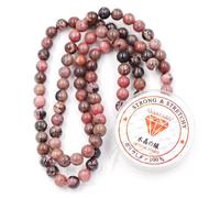 Fukugems Perline con Stretch Cord per Gioielli che fanno Perline di Pietra sciolte per DIY Energy Stone Healing Power Bracelet 6mm=128 pezzi e 1 rotolo cavo Black Stripe Rhodonite 6mm