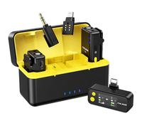 FULAIM X5M Microfono Wireless Lavalier per iPhone iPad Samsung (2TX+1RX+Custodia di Ricarica), Microfono Lavalier per Android DSLR YouTube Vlog TikTok, 18 Ore di Batteria, Trasmissione 200 Metri