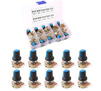 FULARR® 10Pcs Premium Lineare Cono Rotativo Potenziometro, Regolabile 3 Terminale B Tipo Rotante Potenziometro con Pomello Berretto, per Arduino (5 Value: B10K, B50K, B100K, B500K, B1M Ohm)