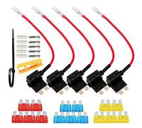 FULARR® 5Pcs Premium ACU Medio Add-A-Circuit Portafusibile Kit, Lama Fusibile Tap Adattatore, con Gratuito Standard Fusibile X 15Pcs, Fusibile Estrattore X 1Pcs, Fascette X 5Pcs -- 12V / 24V