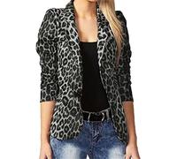 Fulbant Giacca Slim Leopard Print Blazer per le donne, Grigio, 40