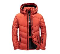 FULBHPRINT - Giacca da uomo invernale di lusso in piuma d'anatra bianca, parka casual antivento con cappuccio in piuma d'oca, cappotti spessi e caldi, Arancione, XL