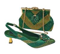 FULBHPRINT Lussuoso set di borse con tacco e strass italiani a punta pompe per feste con pochette abbinata per matrimonio, En8 per set, 42 EU