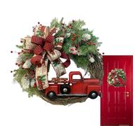 Fulenyi Corona di Natale con camion rosso - camion rosso per atmosfera natalizia a casa, decorazione da parete per garage, porta di casa, soggiorno, fattoria, cortile, balcone