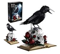 Fuleying Set di mattoncini gotici con corvo e teschio, 1358 pezzi | Corvi scheletro mattoncini con fiori, croce, libri, decorazione da tavolo in stile horror, per adulti e adolescenti