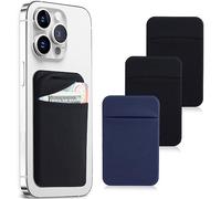 Fulgamo Confezione da 3 tasche porta carte per telefono cellulare per retro del telefono, elastico adesivo a portafoglio, carta di credito e carta d'identità, con patta per iPhone, Samsung Galaxy, 2